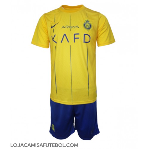 Camisa de Futebol Al-Nassr Equipamento Principal Infantil 2023-24 Manga Curta (+ Calças curtas)